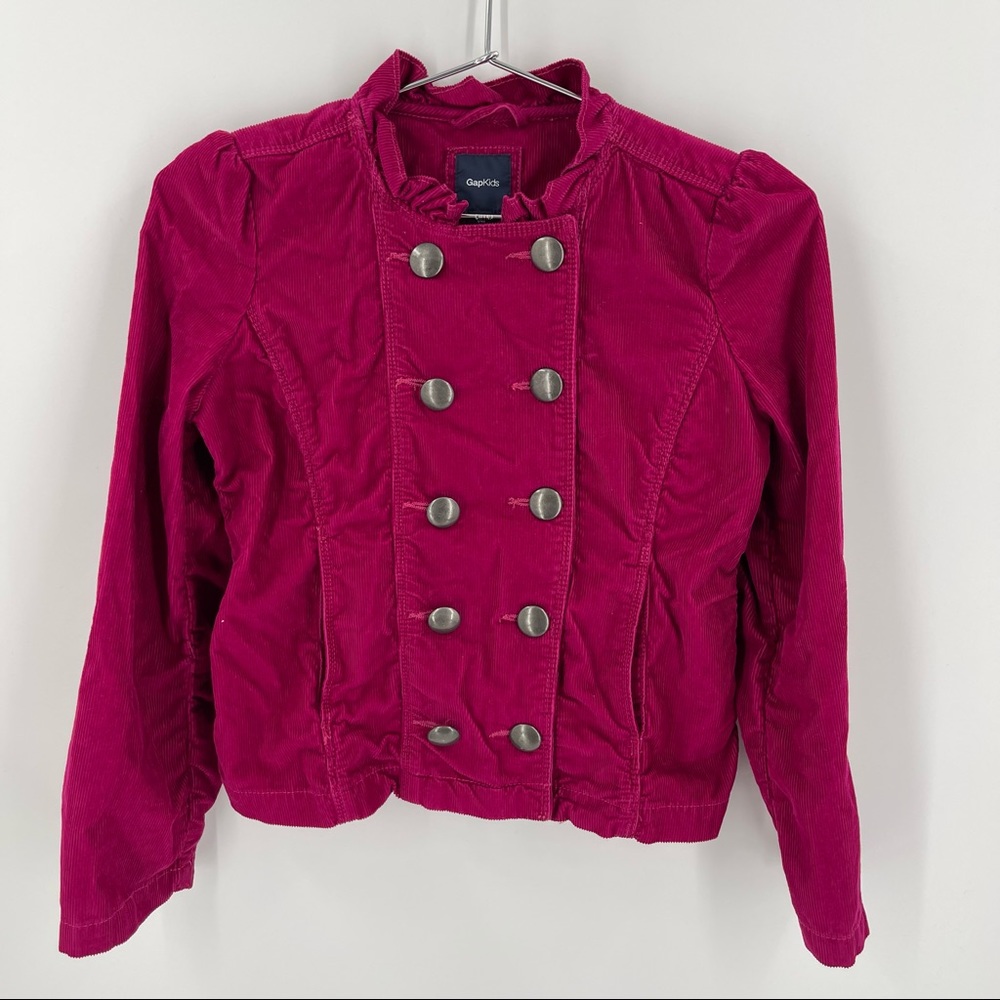 Gap Kids Girls Raspberry Pink Corduroy Jacket Ruffles Double Buttons Size 12
